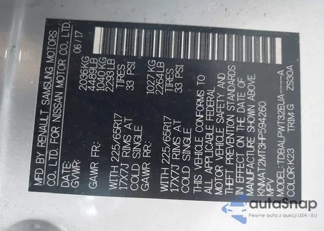 2017 Nissan Rogue S z USA, uszkodzony, nr VIN KNMAT2MT3HP594260